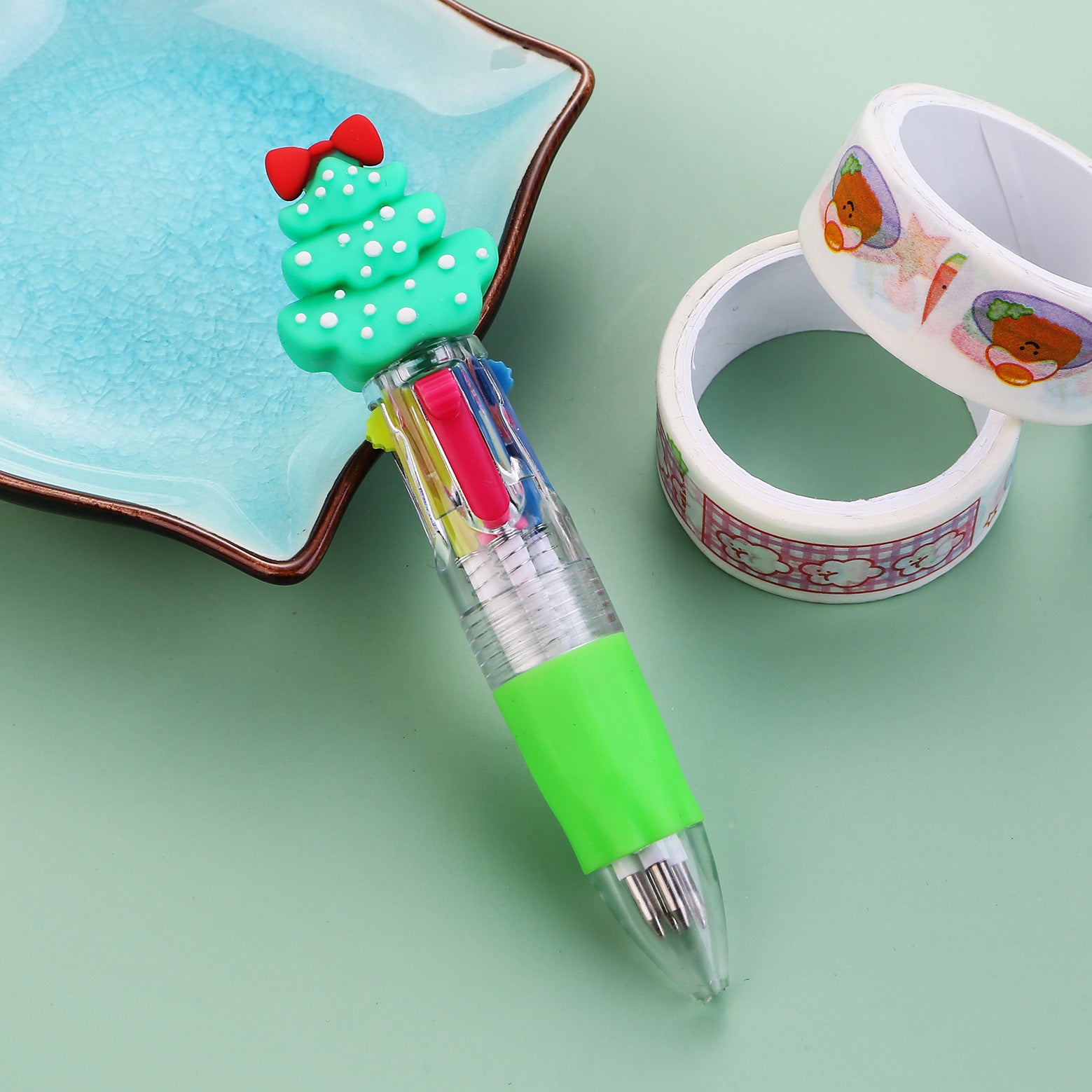 Wholesale Christmas Cartoon Deer Old Man Mini Four Color Plastic Ballpoint Pen